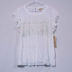white lace raffle sleeves classy top blouse